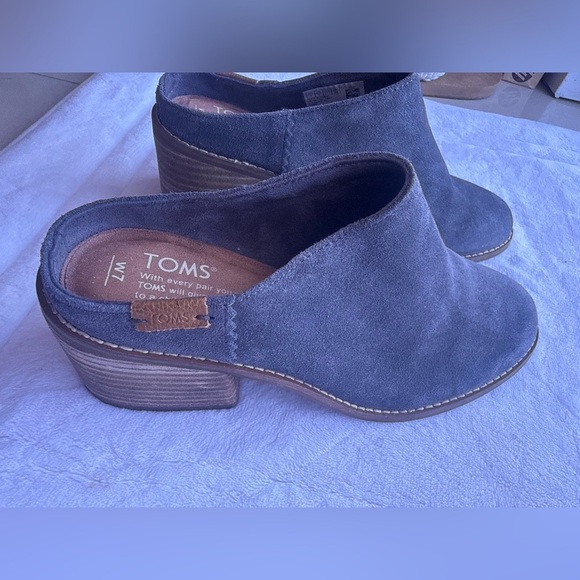 Toms Leila Forged Iron Grey Suede Stacked Chunky Black Heel Mules. W7 - Picture 9 of 13
